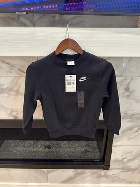Kid’s Nike Black Sweatshirt with White Swoosh Unisex Size XS